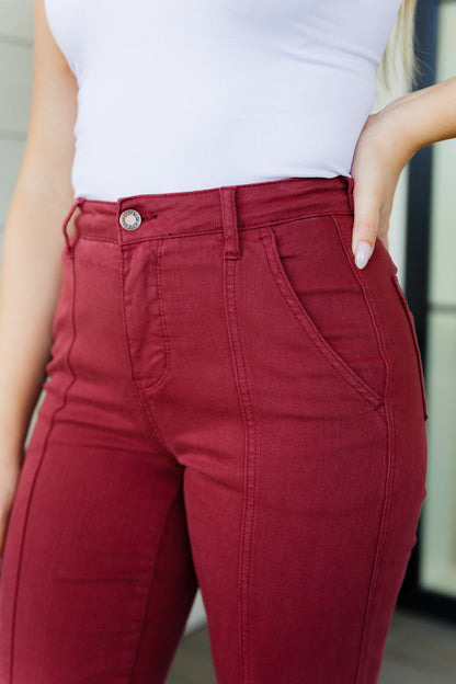 JUDY BLUE Phoebe High Rise Front Seam Straight Jeans, Burgundy