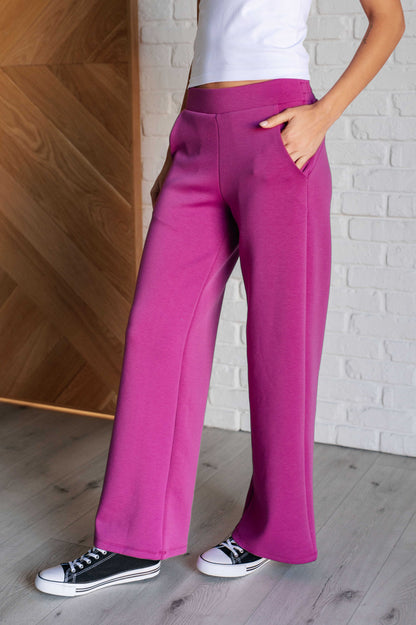 Resort Travel Wide Leg Scuba Pants, Magenta