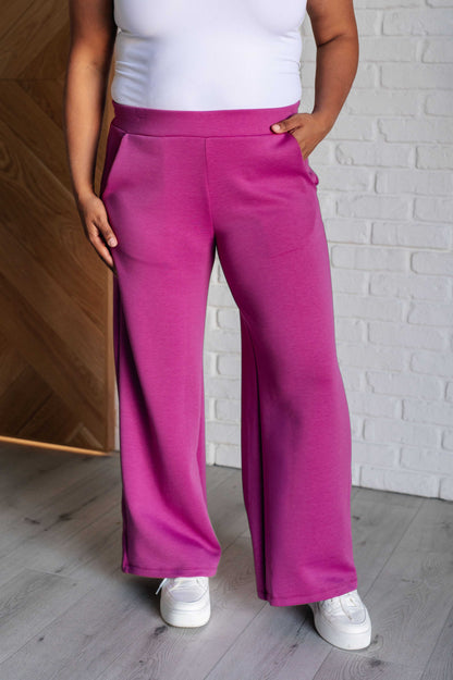 Resort Travel Wide Leg Scuba Pants, Magenta