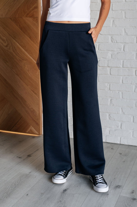 Resort Travel Wide Leg Scuba Pants, Navy