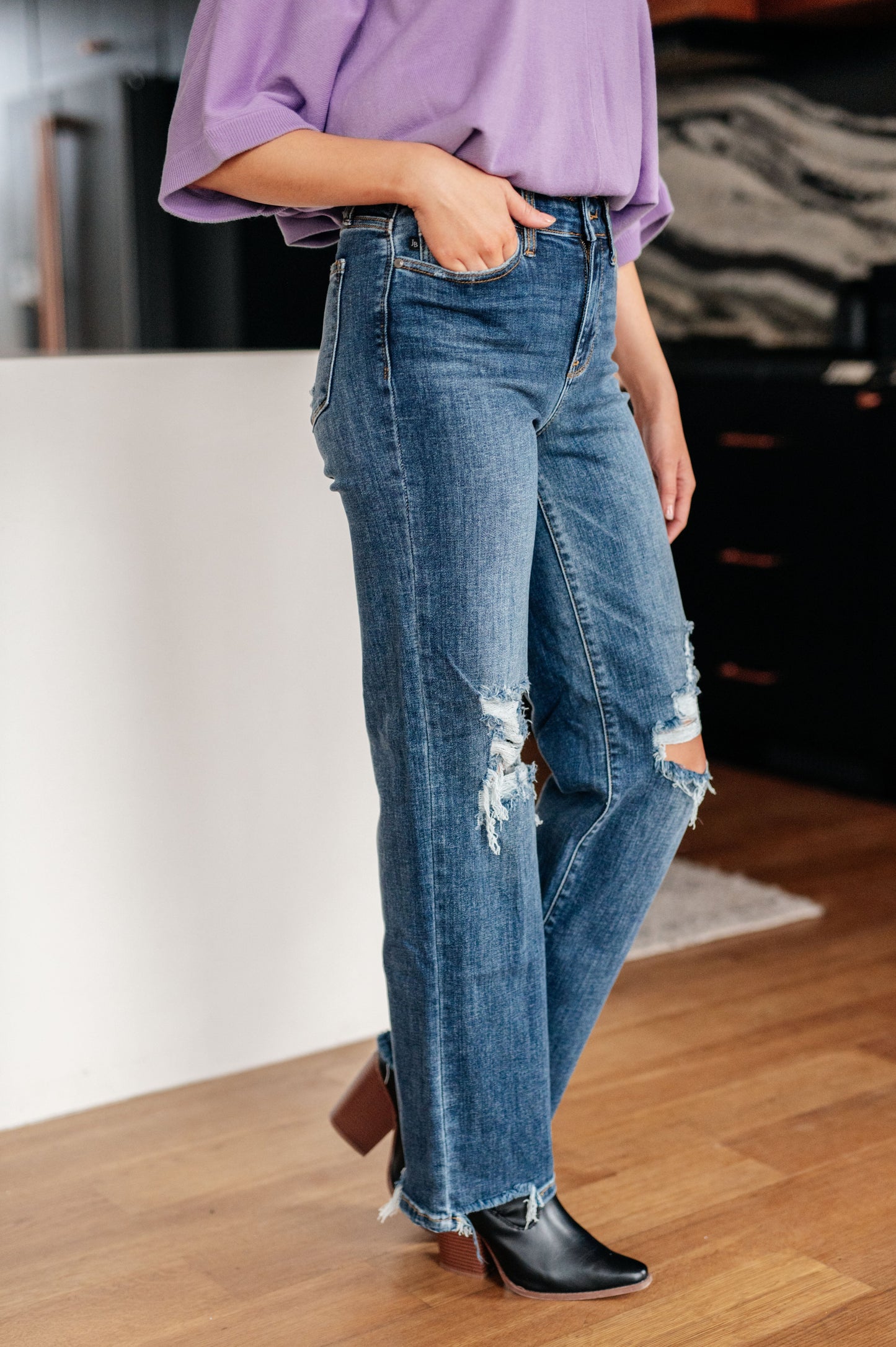 JUDY BLUE Rose High Rise 90's Straight Jeans, Dark Wash