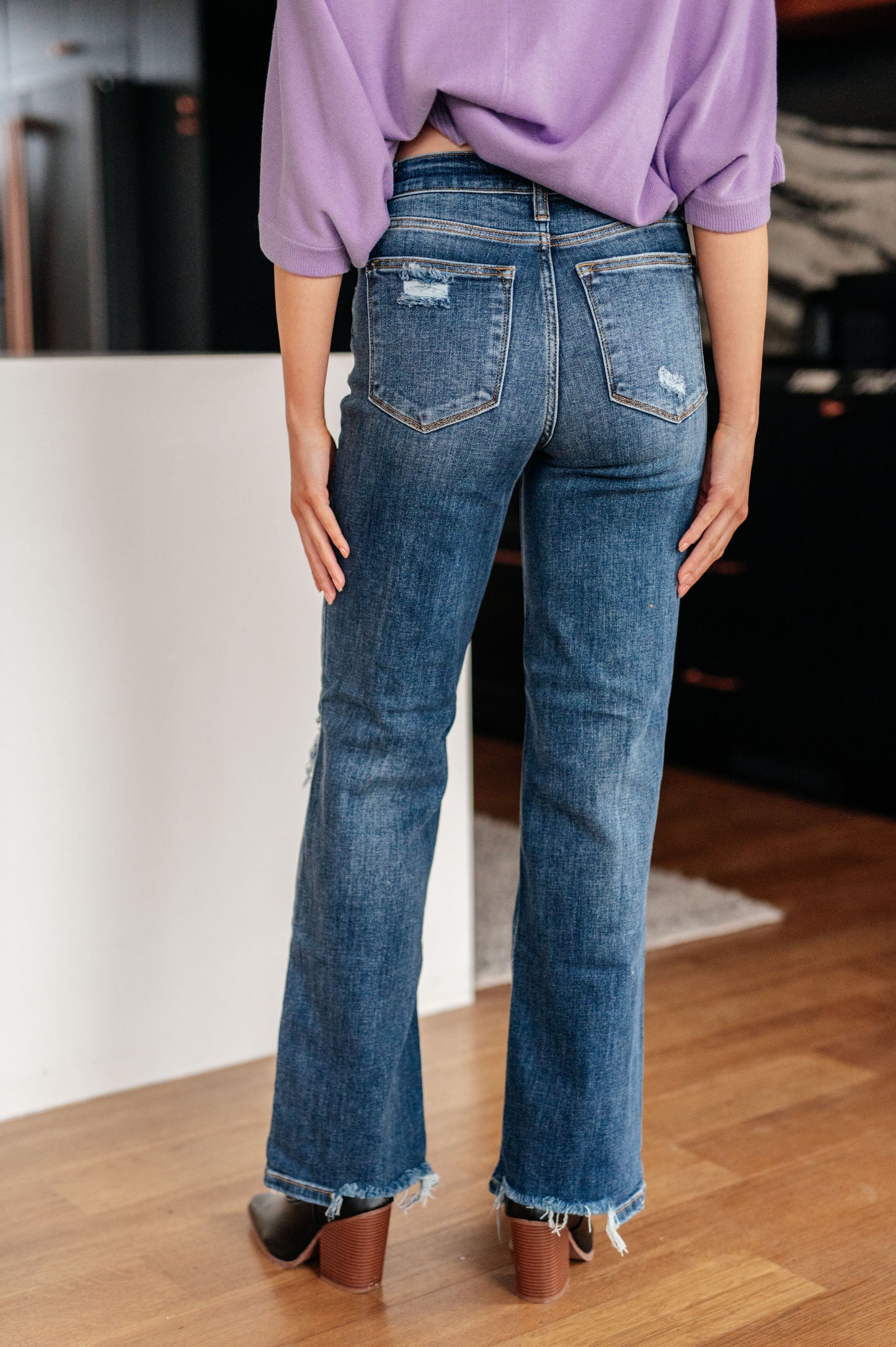 JUDY BLUE Rose High Rise 90's Straight Jeans, Dark Wash