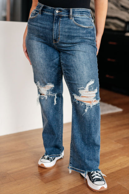 JUDY BLUE Rose High Rise 90's Straight Jeans, Dark Wash