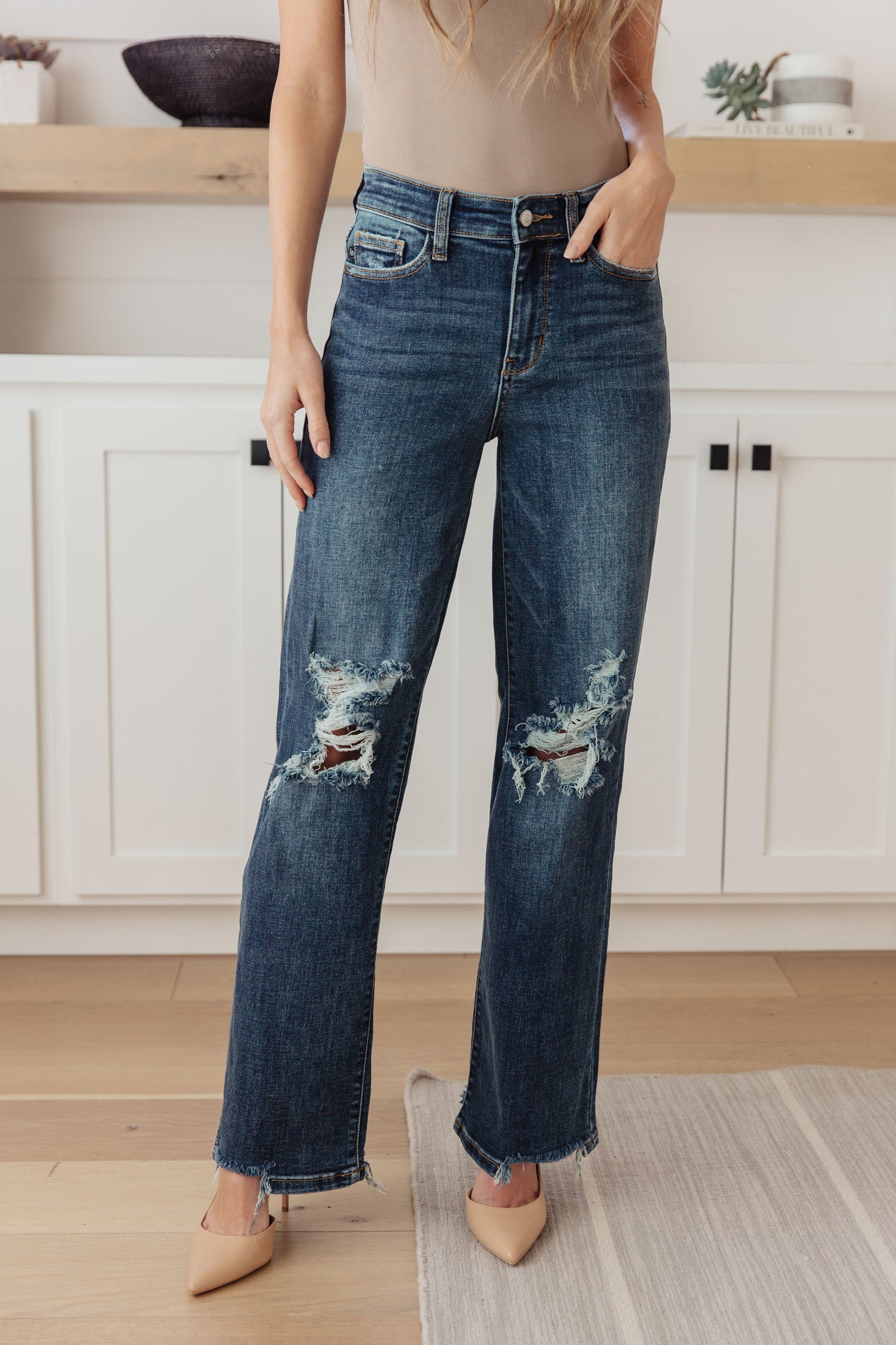 JUDY BLUE Rose High Rise 90's Straight Jeans, Dark Wash