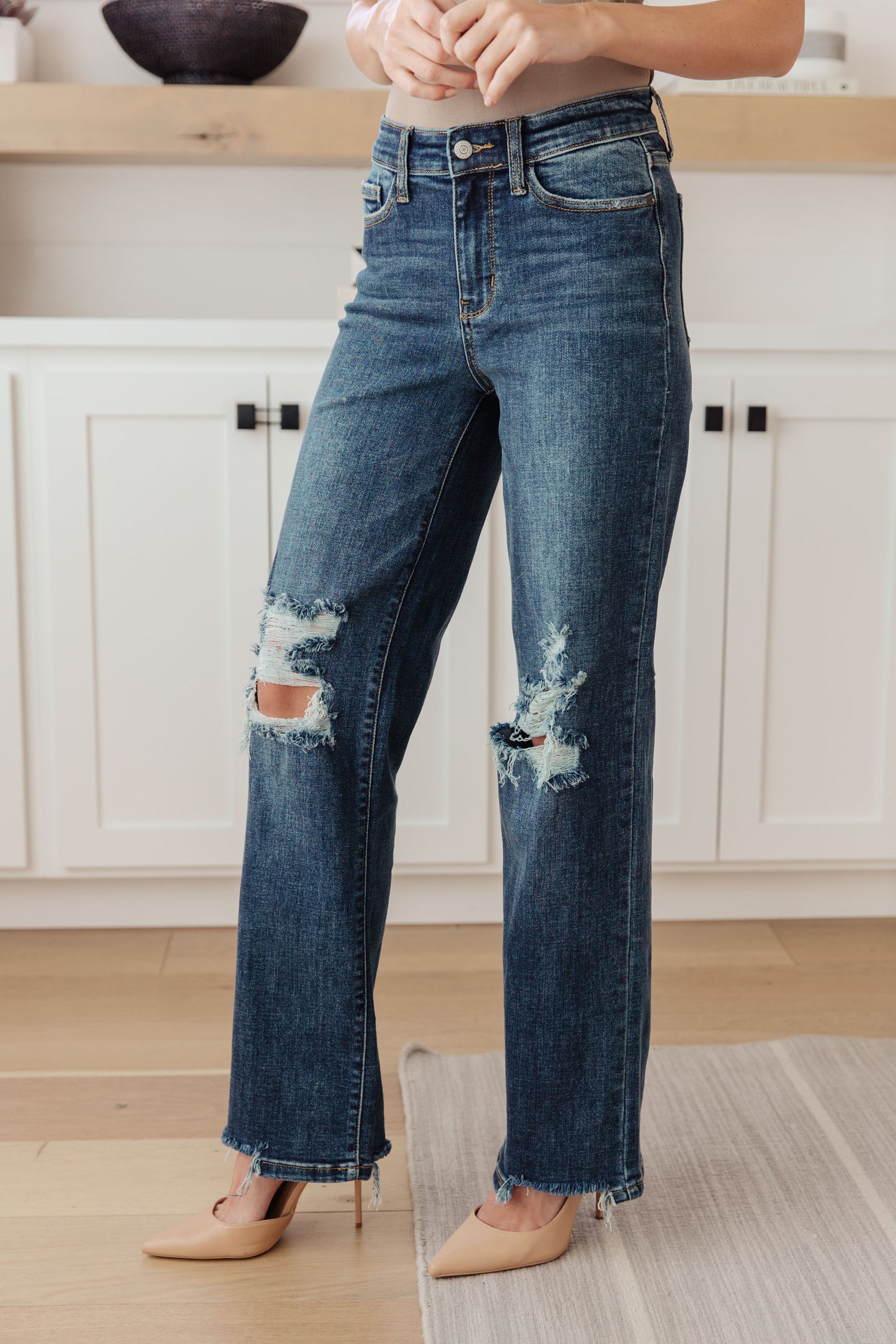 JUDY BLUE Rose High Rise 90's Straight Jeans, Dark Wash