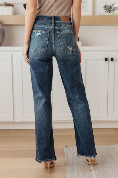 JUDY BLUE Rose High Rise 90's Straight Jeans, Dark Wash