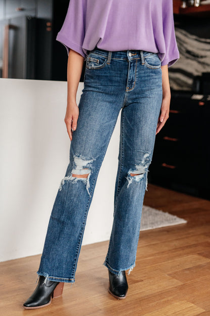 JUDY BLUE Rose High Rise 90's Straight Jeans, Dark Wash