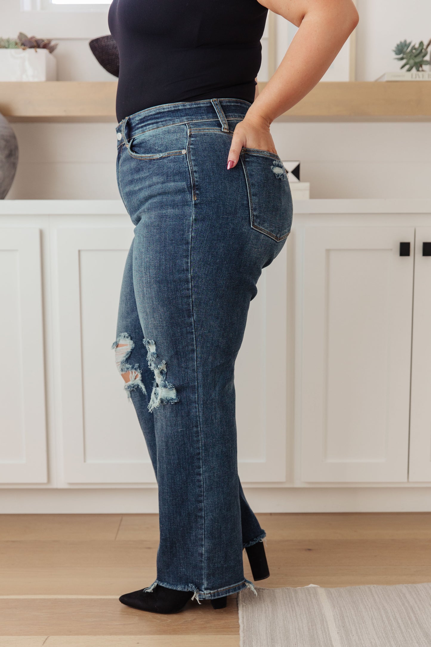 JUDY BLUE Rose High Rise 90's Straight Jeans, Dark Wash