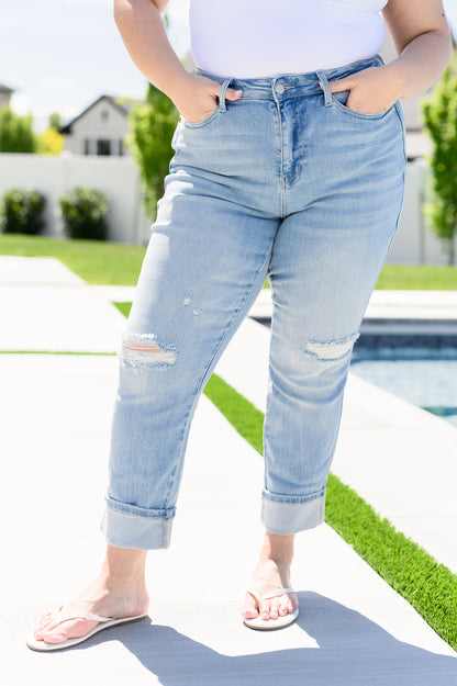 JUDY BLUE Mid Rise Star Pocket Boyfriend Jeans