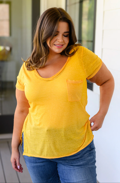 Briar Burnout V-Neck Tee, Yellow Gold