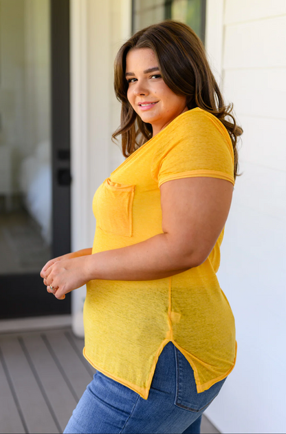 Briar Burnout V-Neck Tee, Yellow Gold