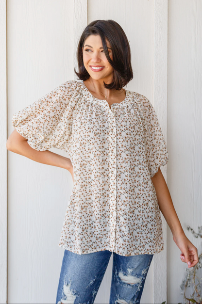 Fancy Me Floral Button Front Top