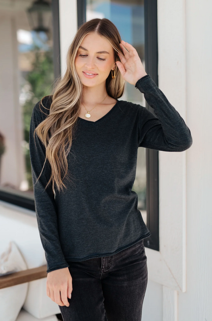 Alpine Raw Edge Long Sleeve Tee, Charcoal