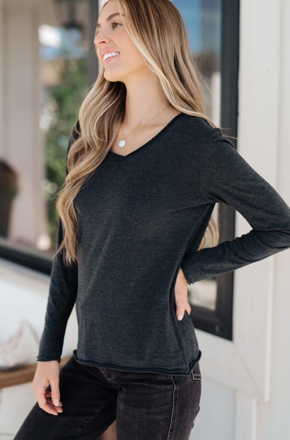 Alpine Raw Edge Long Sleeve Tee, Charcoal