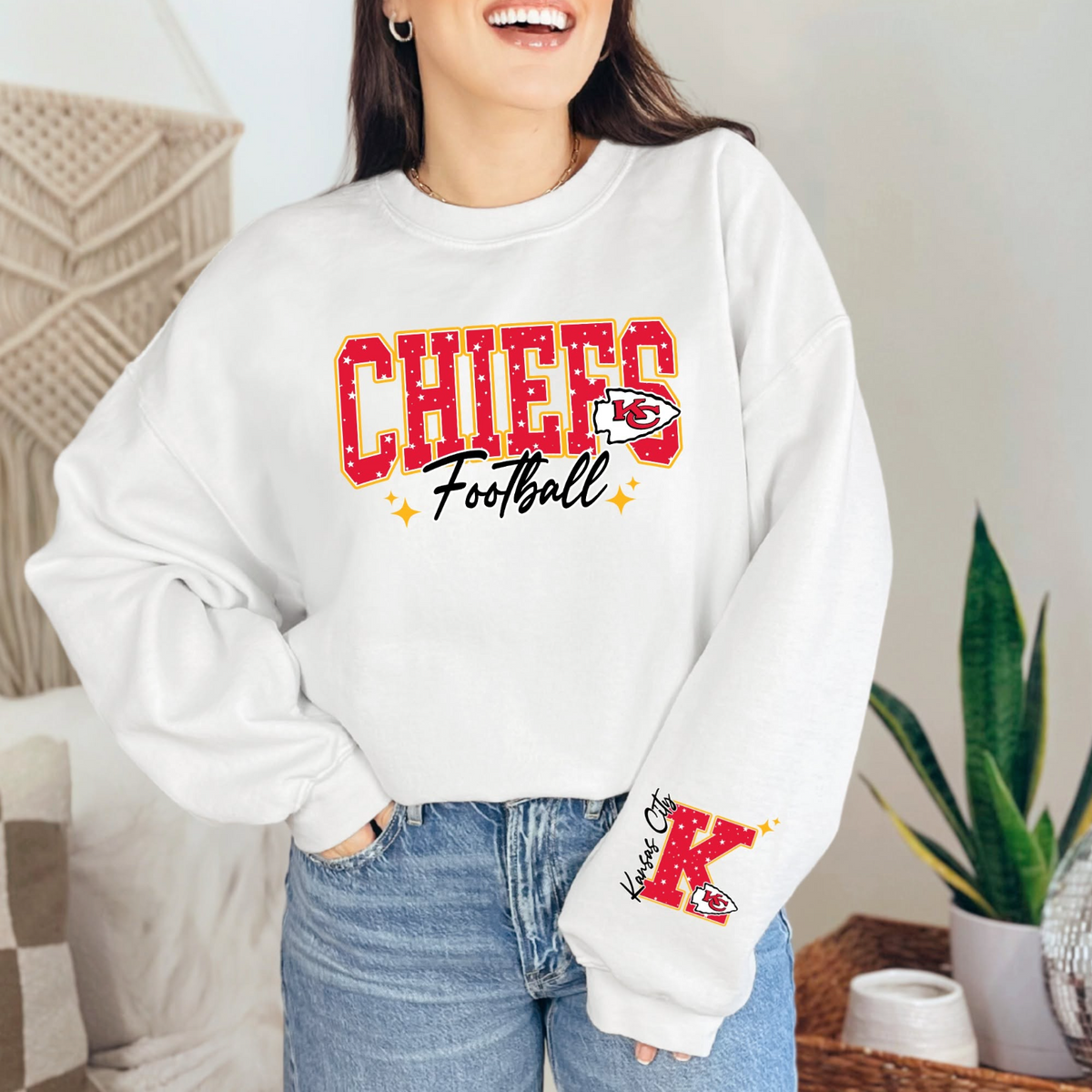 Football Team Logo Sleeve Sweatshirt
