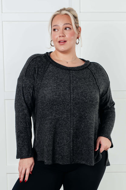 Simple Silhouette Brushed Hacci Sweater, Black