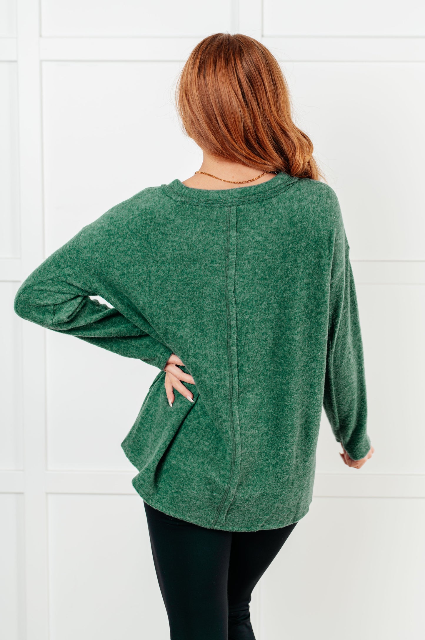 Simple Silhouette Brushed Hacci Sweater, Green