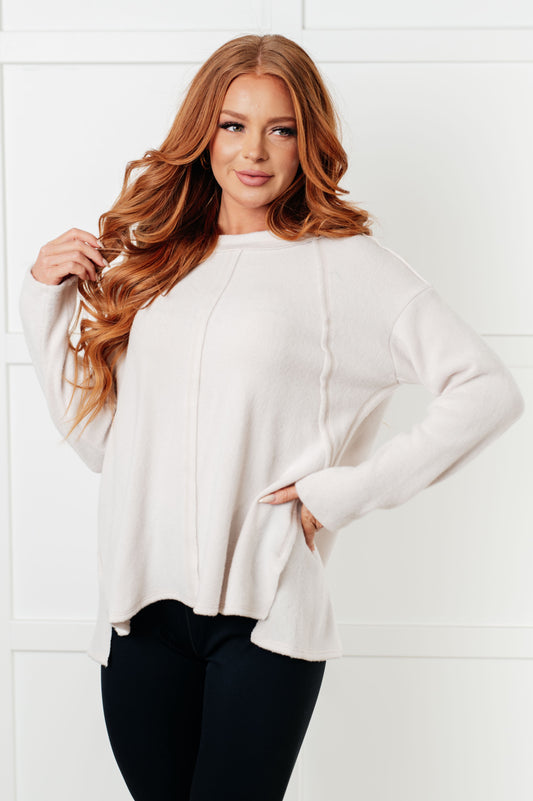 Simple Silhouette Brushed Hacci Sweater, Sand Beige