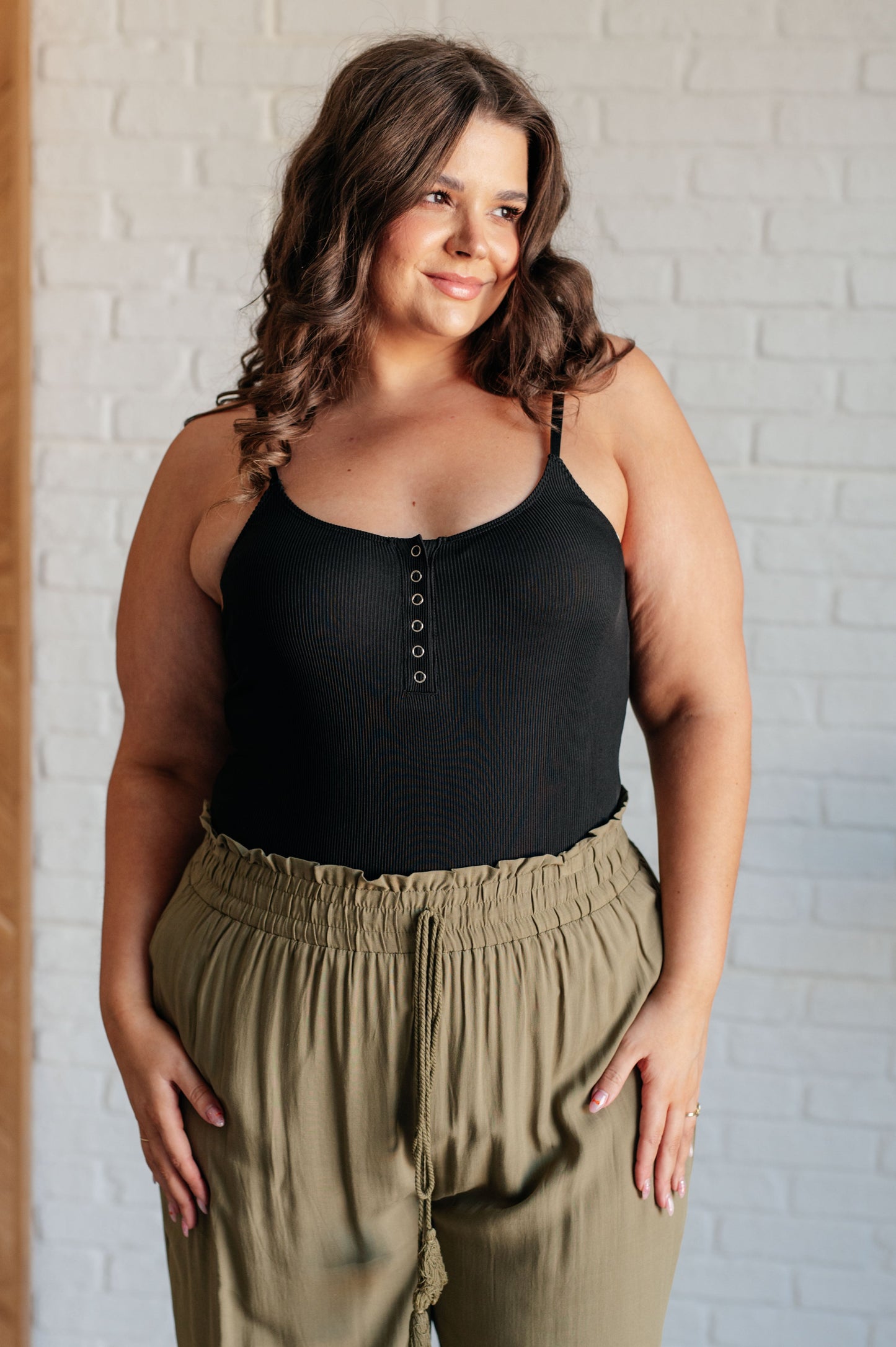 Noir Spaghetti Strap Henley Bodysuit