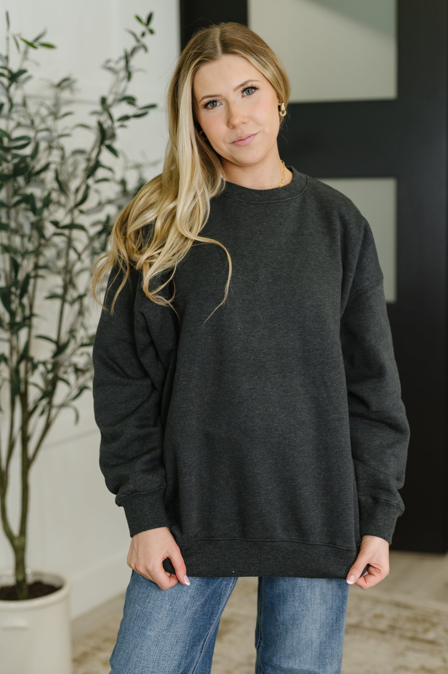 Sunday Snug Relaxed Pullover Top, Charcoal