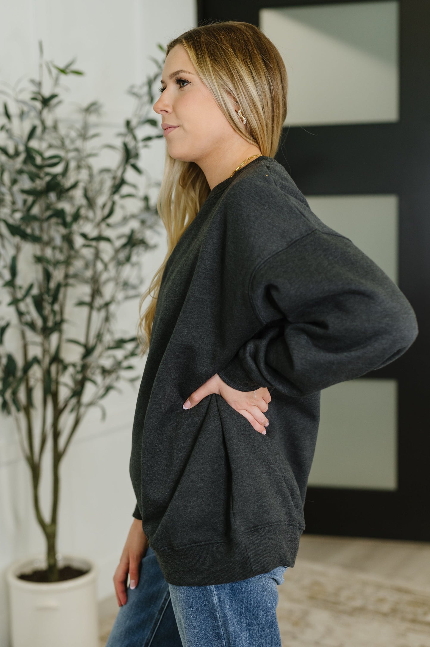 Sunday Snug Relaxed Pullover Top, Charcoal