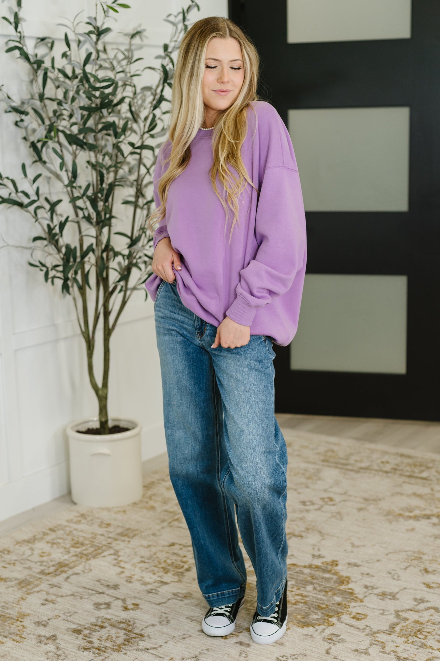 Sunday Snug Relaxed Pullover Top, Lavender
