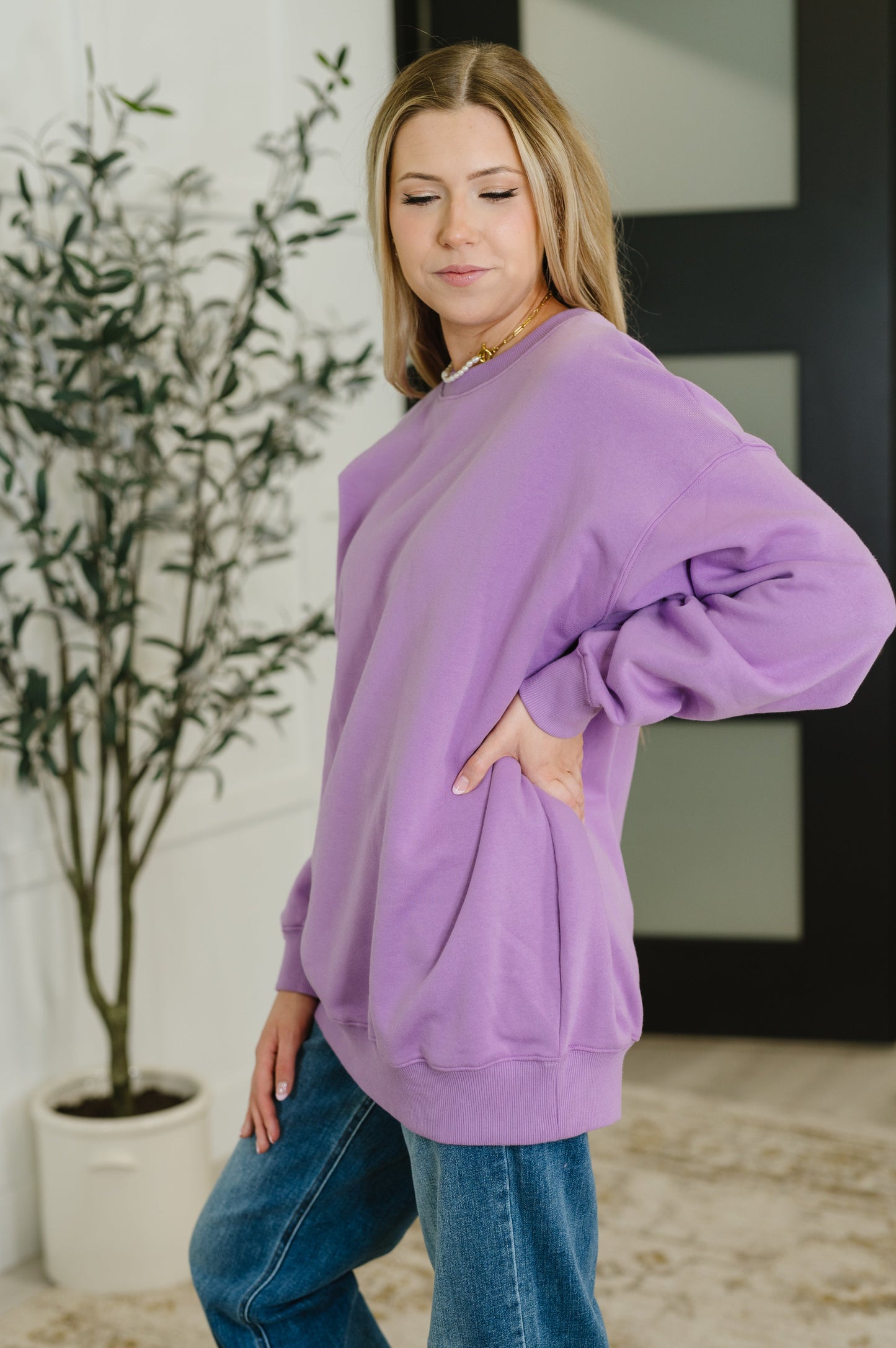 Sunday Snug Relaxed Pullover Top, Lavender