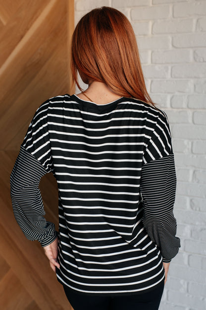 Super Clever Patchwork Striped Top, Black