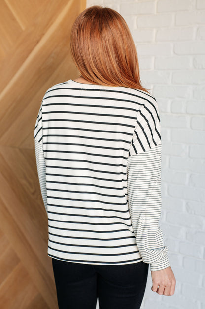 Super Clever Patchwork Striped Top, Ivory