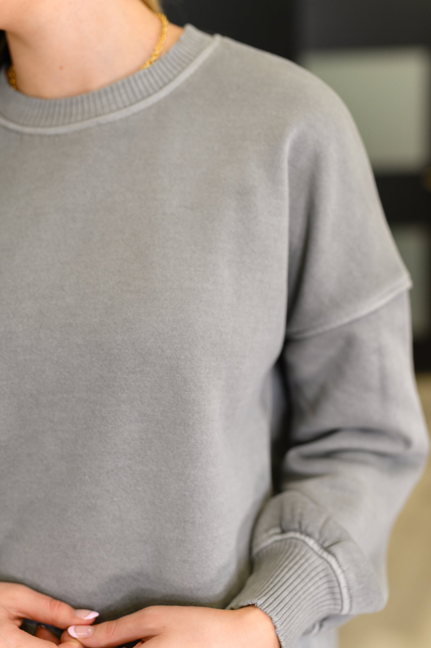 French Terry Pullover with Pockets, Sleet
