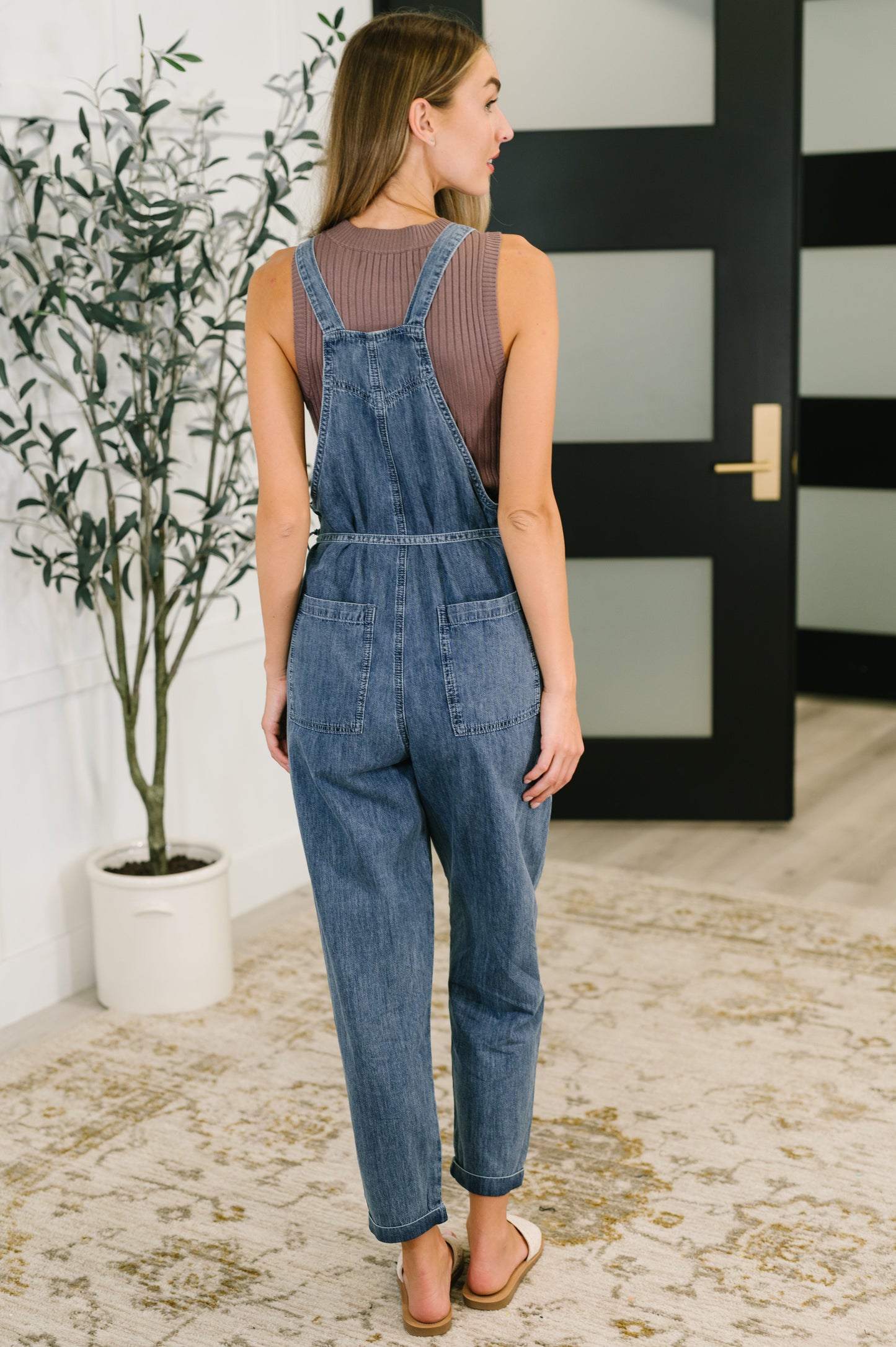 Too Cute Tie Waist Chambray Denim Jumpsuit