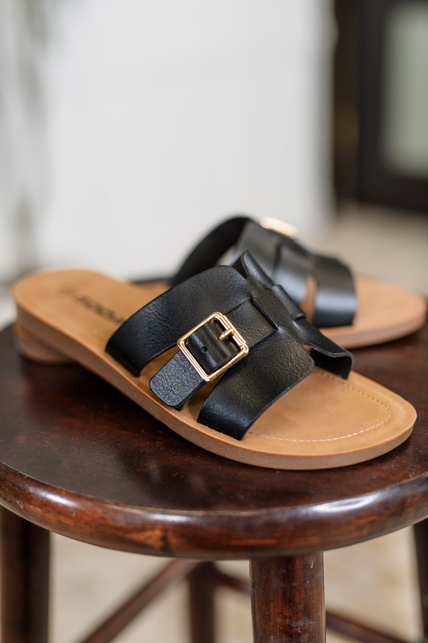 Savoy Black Buckle Sandals