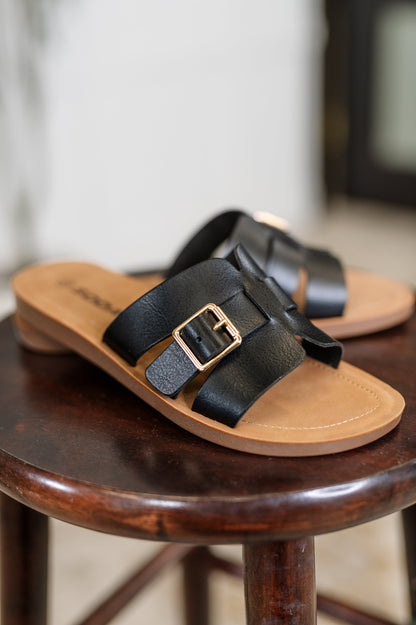 Savoy Black Buckle Sandals