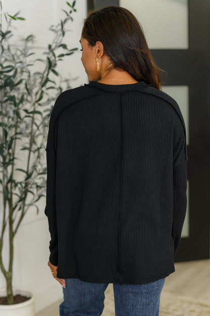 Lane Ribbed Knit Long Sleeve Top, Black