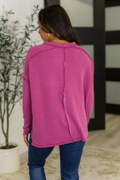 Lane Ribbed Knit Long Sleeve Top, Plum