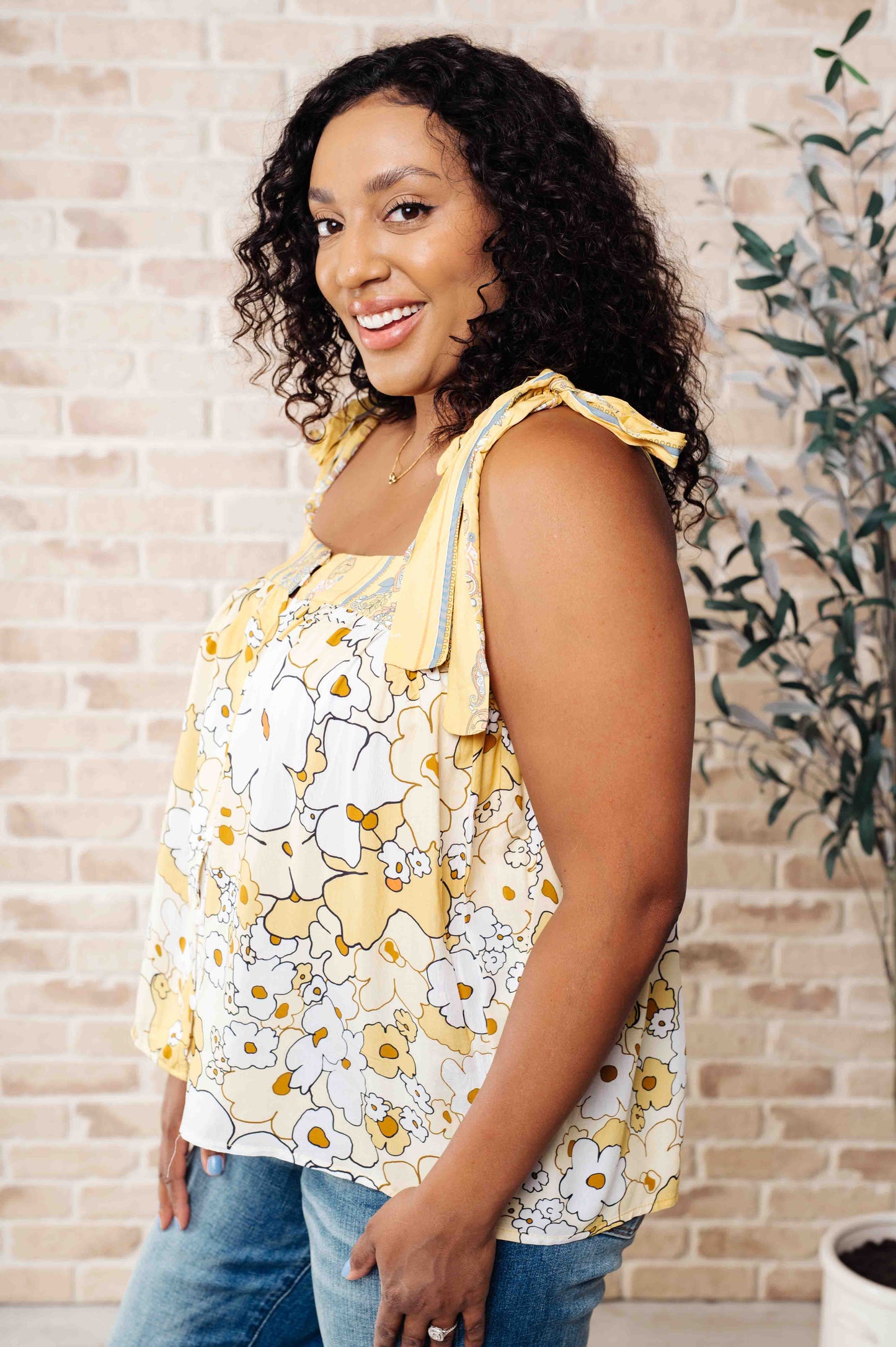 Dahlia Shoulder Tie Floral Tank Top