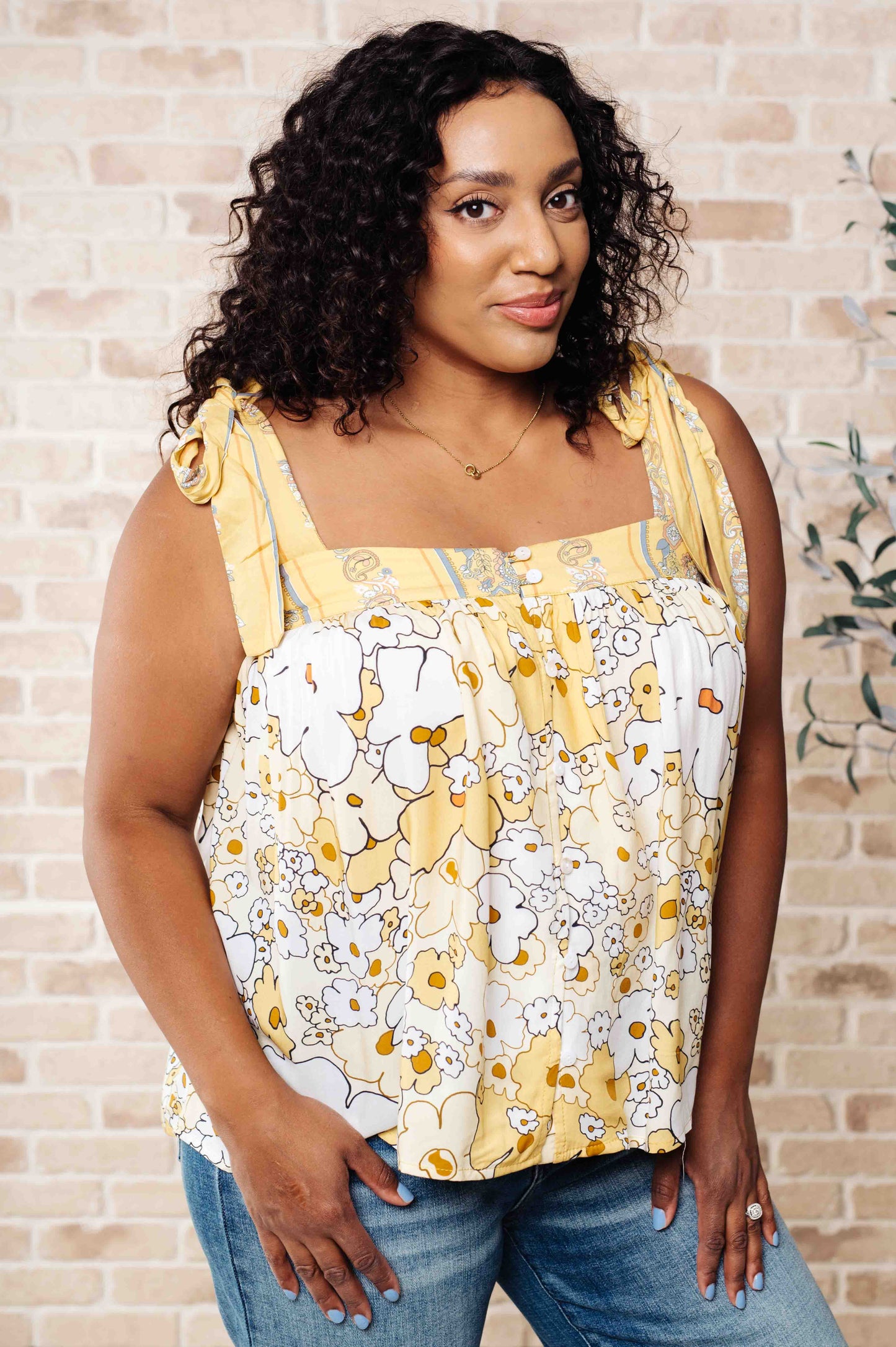 Dahlia Shoulder Tie Floral Tank Top