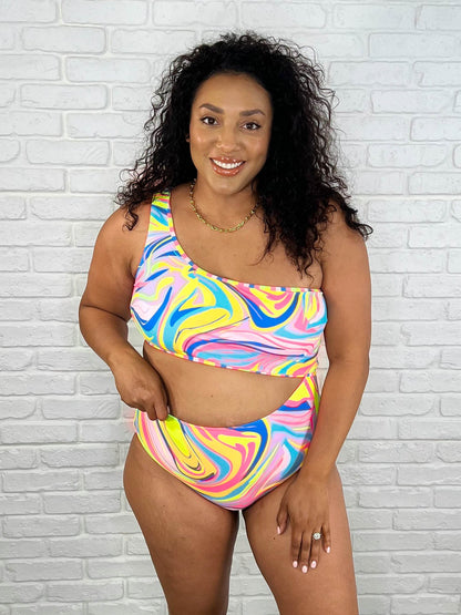 Marble Swirl One Shoulder One-Piece Swimsuit
