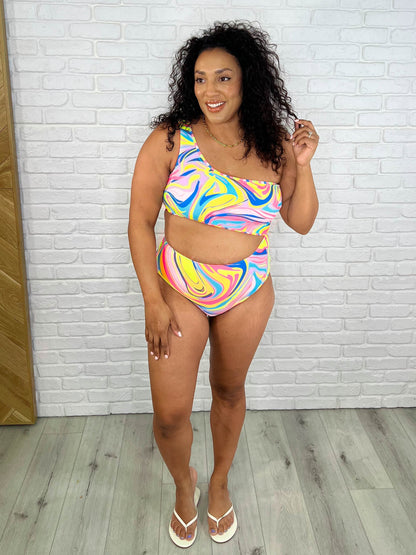 Marble Swirl One Shoulder One-Piece Swimsuit