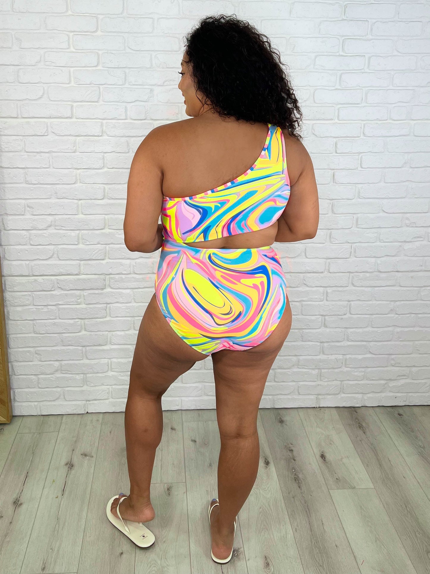 Marble Swirl One Shoulder One-Piece Swimsuit