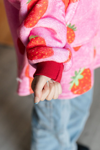 KIDS Oversized Velour Blanket Hoodie, Strawberry