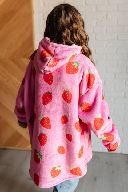 KIDS Oversized Velour Blanket Hoodie, Strawberry