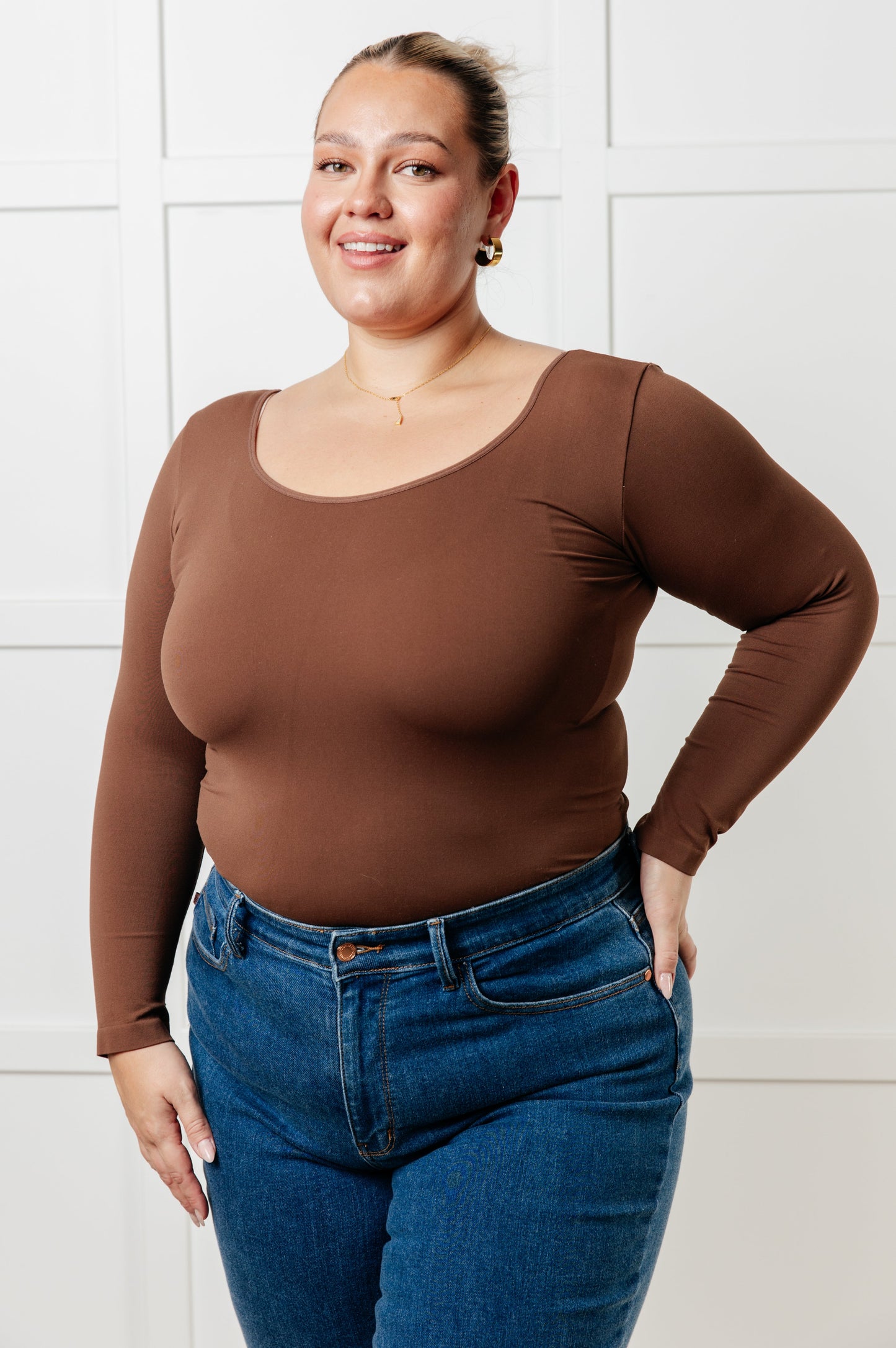 Bring In The Basics Seamless Reversible Long Sleeve Top, Coffee