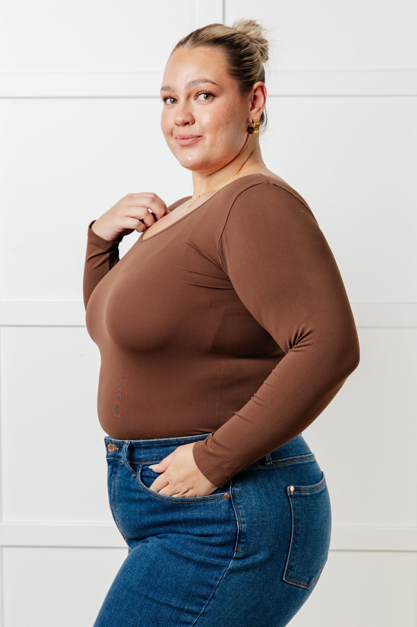 Bring In The Basics Seamless Reversible Long Sleeve Top, Coffee