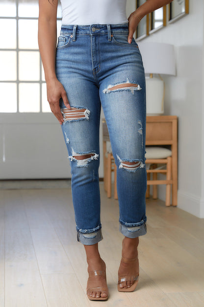 ARTEMIS Billie High-Rise Distressed Straight Cut Jeans