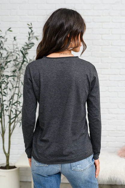 Alpine Raw Edge Long Sleeve Tee, Charcoal