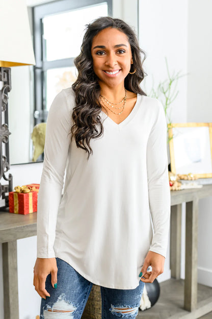 Basics Are Best Long Sleeve V-Neck Top, Bone