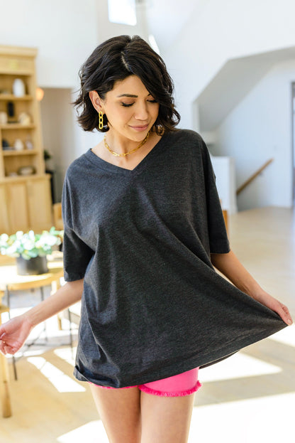 Oversized V-Neck Boyfriend Tee, Charcoal - SizeXS