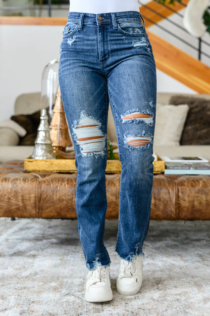 JUDY BLUE Christine Slim Bootcut Destroyed Jeans