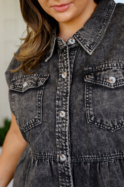 Cool And Carefree Denim Button Front Top